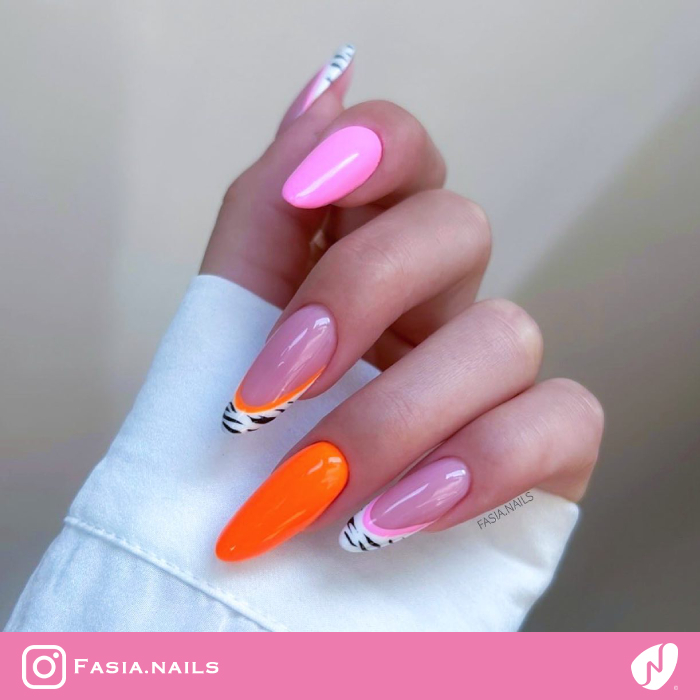 Summer Neon Zebra French Nails